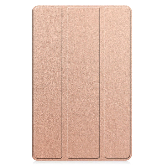 For Samsung Galaxy Tab A9 / Tab A11 Custer Pure Color 3-Fold Holder Leather Tablet Case(Rose Gold) by buy2fix
