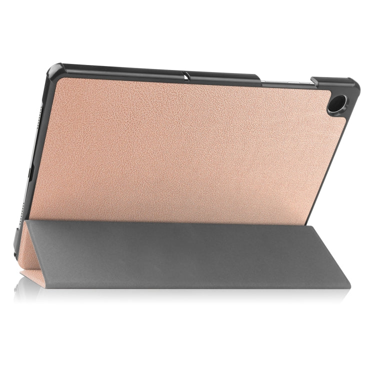 For Samsung Galaxy Tab A9 / Tab A11 Custer Pure Color 3-Fold Holder Leather Tablet Case(Rose Gold) by buy2fix