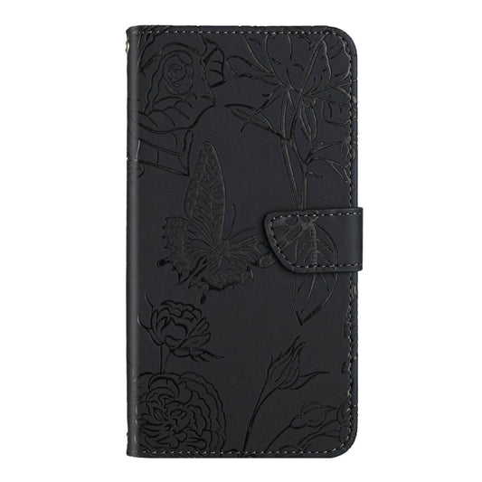 For Motorola Edge 5G 2024 HT03 Skin Feel Butterfly Embossed Flip Leather Phone Case(Black) by buy2fix