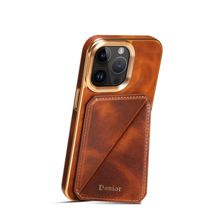 For iPhone 14 Denior Oil Wax Leather Electroplating Card Slot Holder Phone Case(Brown) - iPhone 14 Cases by Denior | Online Shopping UK | buy2fix