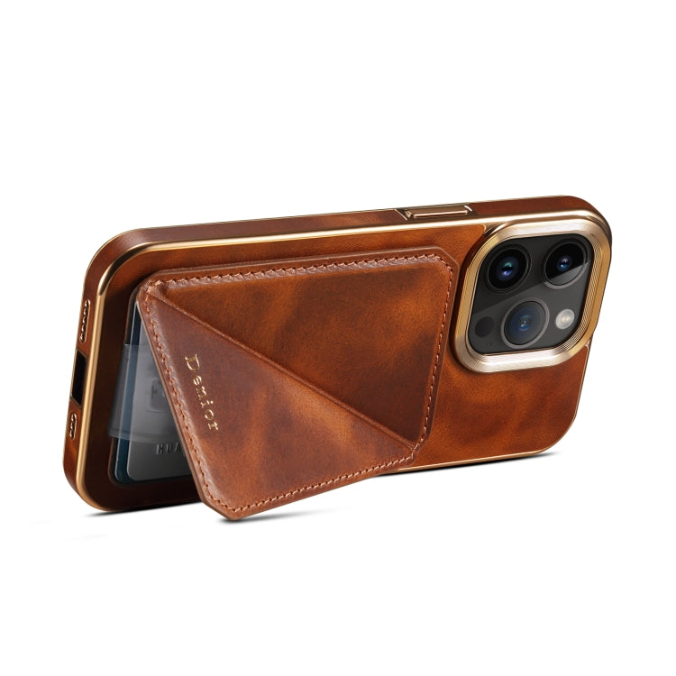 For iPhone 14 Denior Oil Wax Leather Electroplating Card Slot Holder Phone Case(Brown) - iPhone 14 Cases by Denior | Online Shopping UK | buy2fix