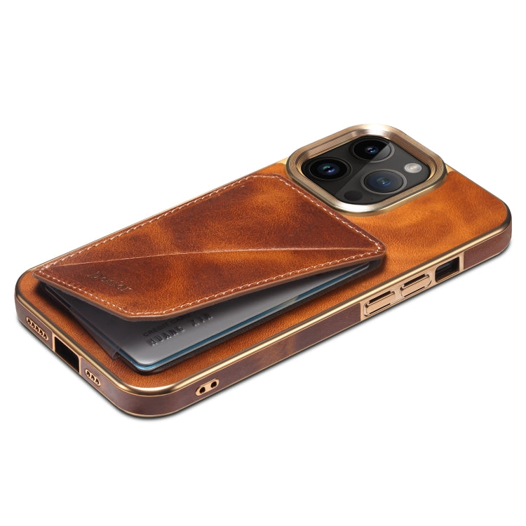 For iPhone 14 Denior Oil Wax Leather Electroplating Card Slot Holder Phone Case(Brown) - iPhone 14 Cases by Denior | Online Shopping UK | buy2fix