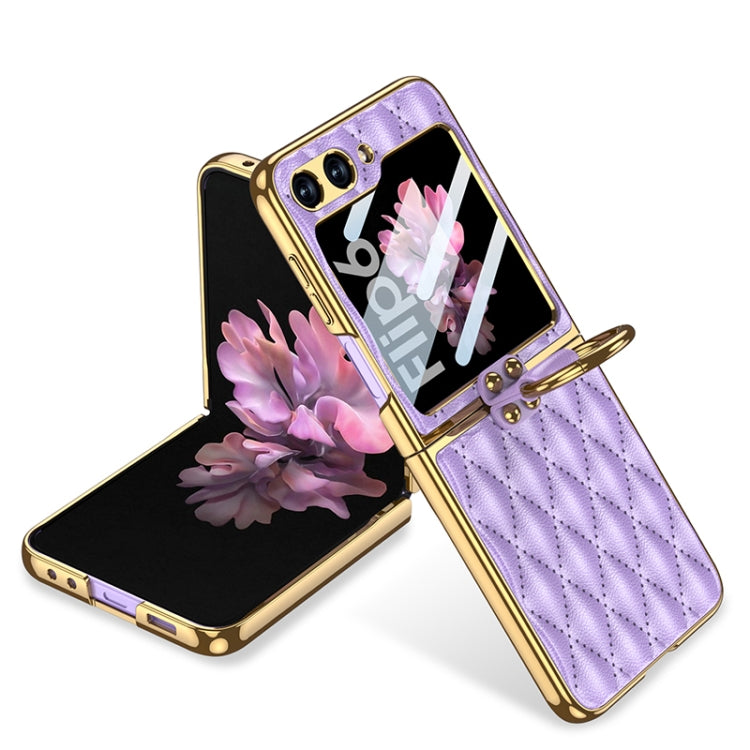 For Samsung Galaxy Z Flip6 / Flip7 FE GKK Integrated Plating Diamond Texture PU Phone Case with Ring(Purple) - Galaxy Z Flip6 5G Cases by GKK | Online Shopping UK | buy2fix