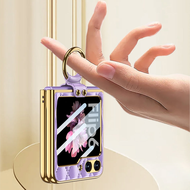 For Samsung Galaxy Z Flip6 / Flip7 FE GKK Integrated Plating Diamond Texture PU Phone Case with Ring(Purple) - Galaxy Z Flip6 5G Cases by GKK | Online Shopping UK | buy2fix