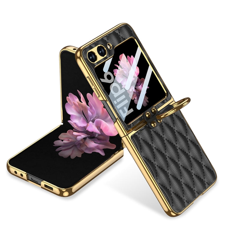 For Samsung Galaxy Z Flip6 / Flip7 FE GKK Integrated Plating Diamond Texture PU Phone Case with Ring(Black) - Galaxy Z Flip6 5G Cases by GKK | Online Shopping UK | buy2fix