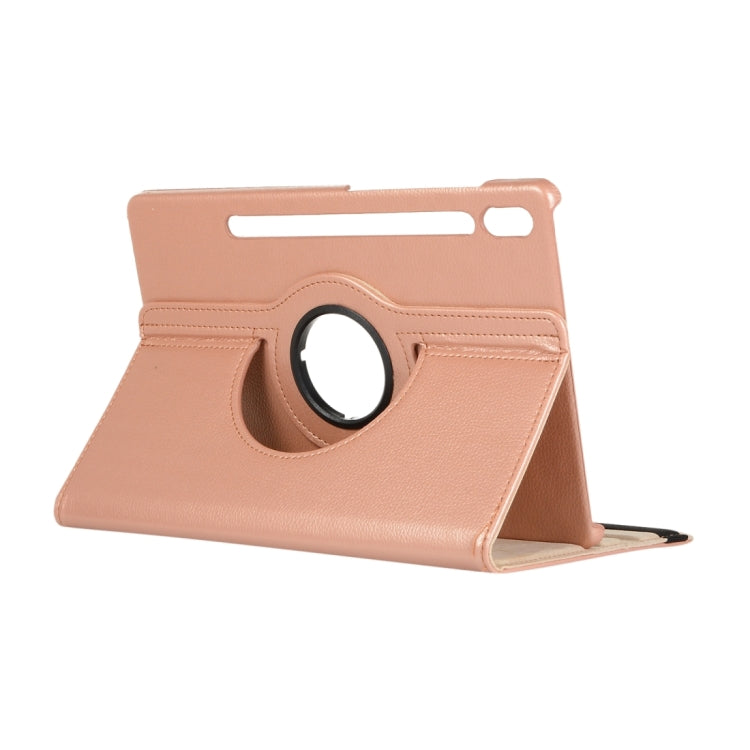 For Samsung Galaxy Tab S10 FE / S9 FE / S9 Litchi Texture 360 Degrees Rotation Holder Leather Tablet Case(Rose Gold) - Galaxy Tab S9 Cases by buy2fix | Online Shopping UK | buy2fix