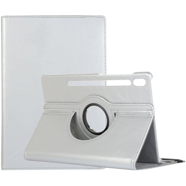 For Samsung Galaxy Tab S9+ / Tab S10+ Litchi Texture 360 Degrees Rotation Holder Leather Tablet Case(Silver) - Galaxy Tab S9+ Cases by buy2fix | Online Shopping UK | buy2fix