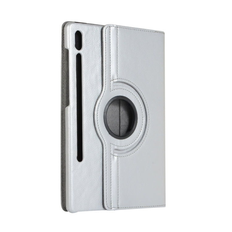 For Samsung Galaxy Tab S9+ / Tab S10+ Litchi Texture 360 Degrees Rotation Holder Leather Tablet Case(Silver) - Galaxy Tab S9+ Cases by buy2fix | Online Shopping UK | buy2fix