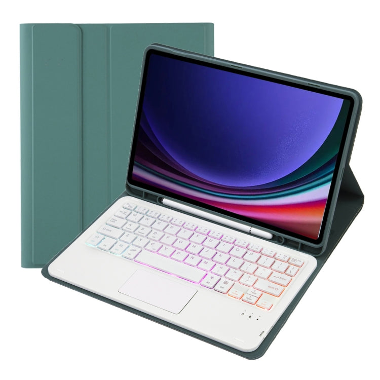For Samsung Galaxy Tab S9 FE / 10 FE Candy Color Touch Backlight Bluetooth Keyboard Leather Tablet Case with Pen Holder(Dark Green) - Samsung Keyboard by buy2fix | Online Shopping UK | buy2fix