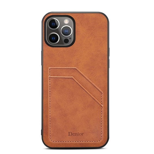 For iPhone 15 Pro Max Denior PU Dual Card Slot Back Cover Phone Case(Brown) by Denior
