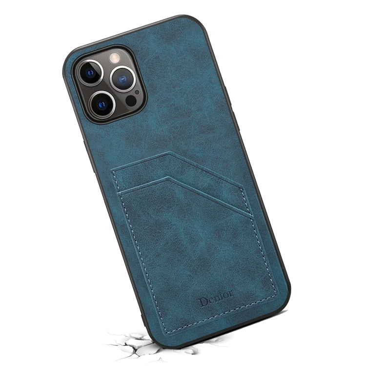 For iPhone 15 Plus Denior PU Dual Card Slot Back Cover Phone Case(Blue) - iPhone 15 Plus Cases by Denior | Online Shopping UK | buy2fix