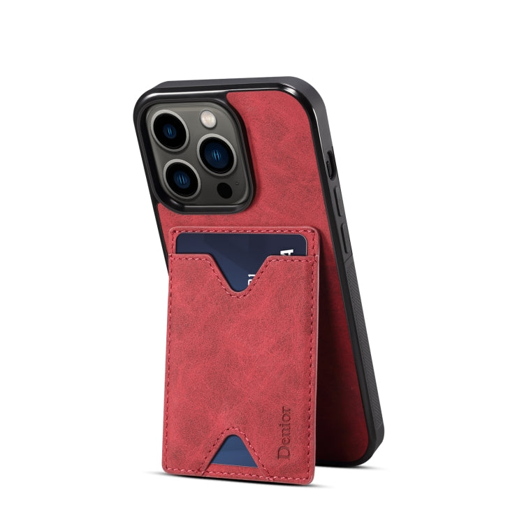 For iPhone 15 Plus Denior PU Back Cover Card Slot Holder Phone Case(Red) - iPhone 15 Plus Cases by Denior | Online Shopping UK | buy2fix