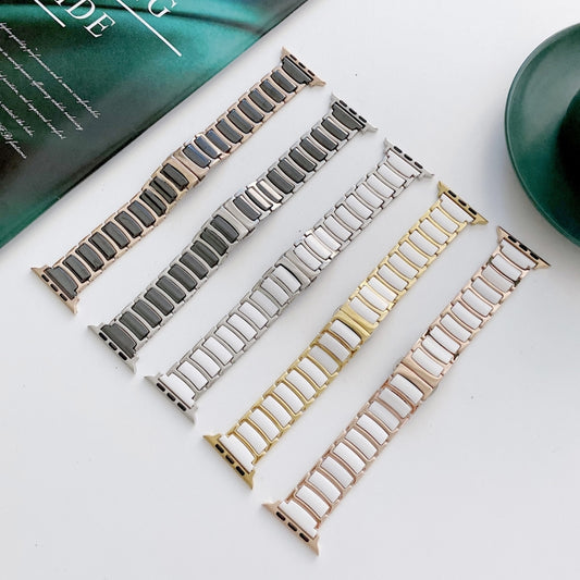 For Apple Watch Series 9&8&7 41mm / SE 3&SE 2&6&SE&5&4 40mm / 3&2&1 38mm Ceramic Steel Watch Band (Black Gold) by buy2fix