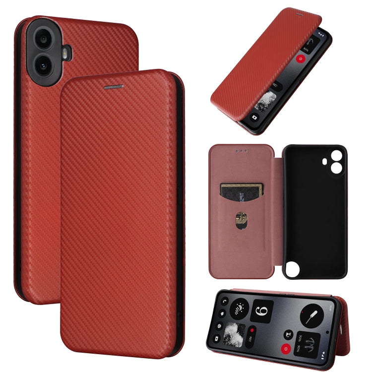 For Nothing CMF Phone 1 Carbon Fiber Texture Flip Leather Phone Case(Brown) - Nothing Cases by buy2fix | Online Shopping UK | buy2fix