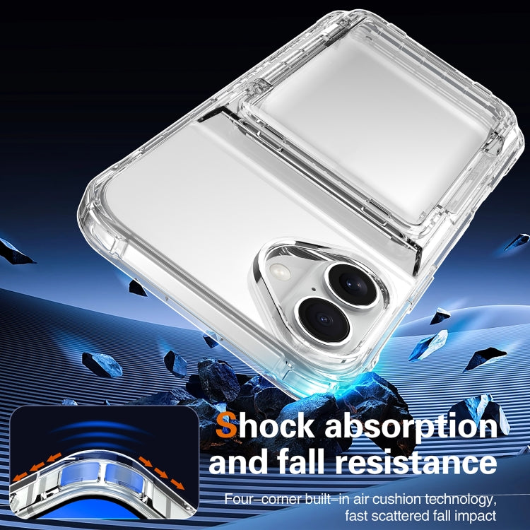 For iPhone 16 Plus Crystal Clear Flip Card Slot Phone Case(Transparent) by buy2fix