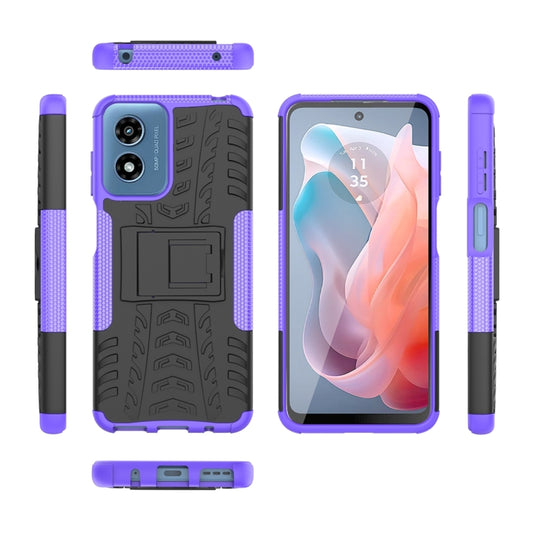For Motorola Moto G Play 4G 2024 Tire Texture TPU + PC Phone Case with Holder(Purple) by buy2fix