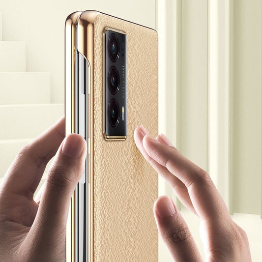 For Honor Magic V2 Litchi Pattern Electroplating Frame Phone Case(Black) by buy2fix