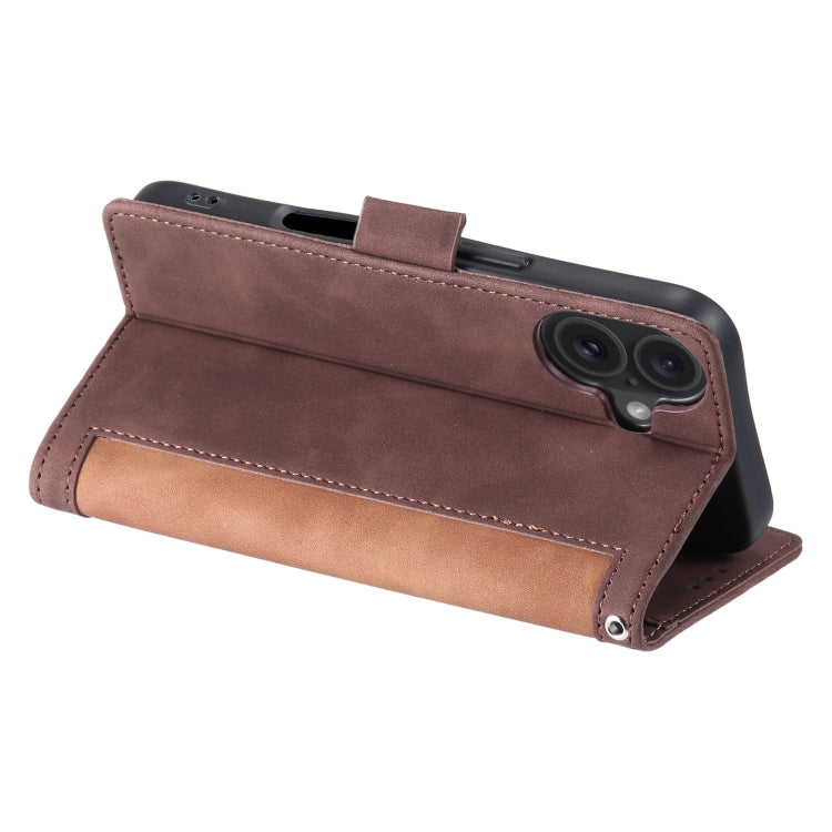 For iPhone 16 Plus Retro Splicing Horizontal Flip Leather Phone Case(Brown) by buy2fix