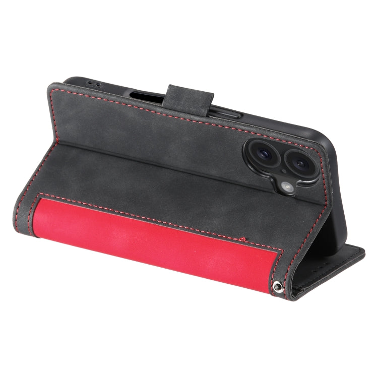 For iPhone 16 Plus Retro Splicing Horizontal Flip Leather Phone Case(Red) by buy2fix