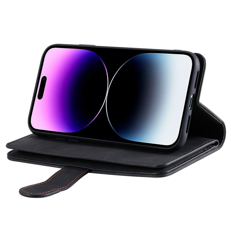 For iPhone 16 Nine Card Zipper Bag Leather Phone Case with Lanyard(Black) - iPhone 16 Cases by buy2fix | Online Shopping UK | buy2fix