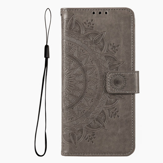 For iPhone 16 Pro Max Totem Flower Embossed Leather Phone Case(Grey) by buy2fix
