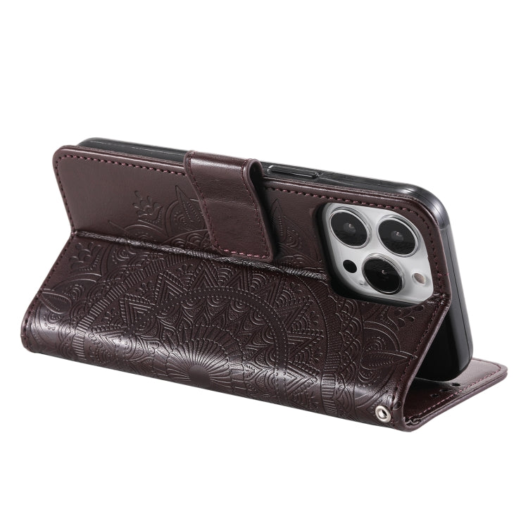 For iPhone 16 Pro Totem Flower Embossed Leather Phone Case(Brown) by buy2fix