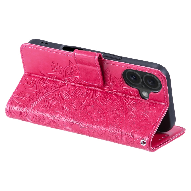 For iPhone 16 Plus Totem Flower Embossed Leather Phone Case(Red) by buy2fix
