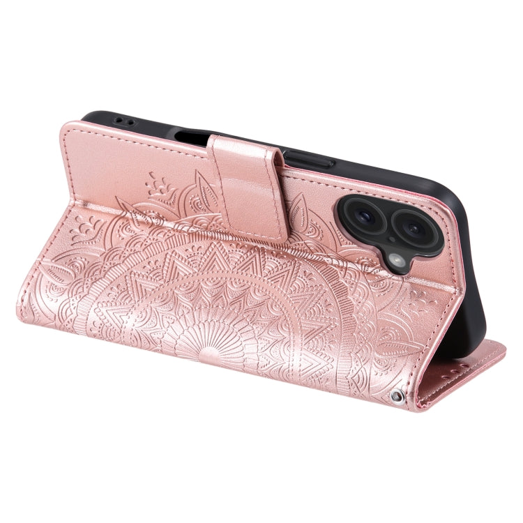 For iPhone 16 Plus Totem Flower Embossed Leather Phone Case(Rose Gold) by buy2fix