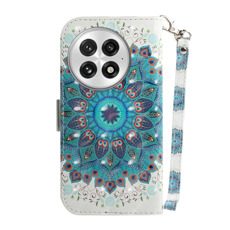 For OnePlus 13 3D Colored Flip Leather Phone Case(Peacock Wreath) - OnePlus Cases by buy2fix | Online Shopping UK | buy2fix