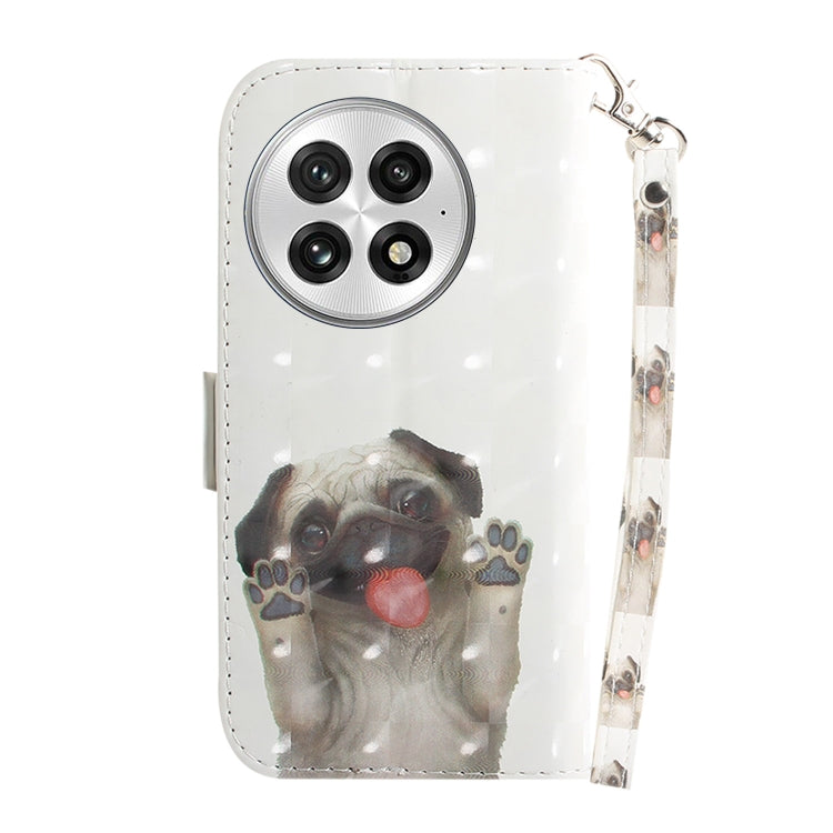 For OnePlus 13 3D Colored Flip Leather Phone Case(Pug) - OnePlus Cases by buy2fix | Online Shopping UK | buy2fix