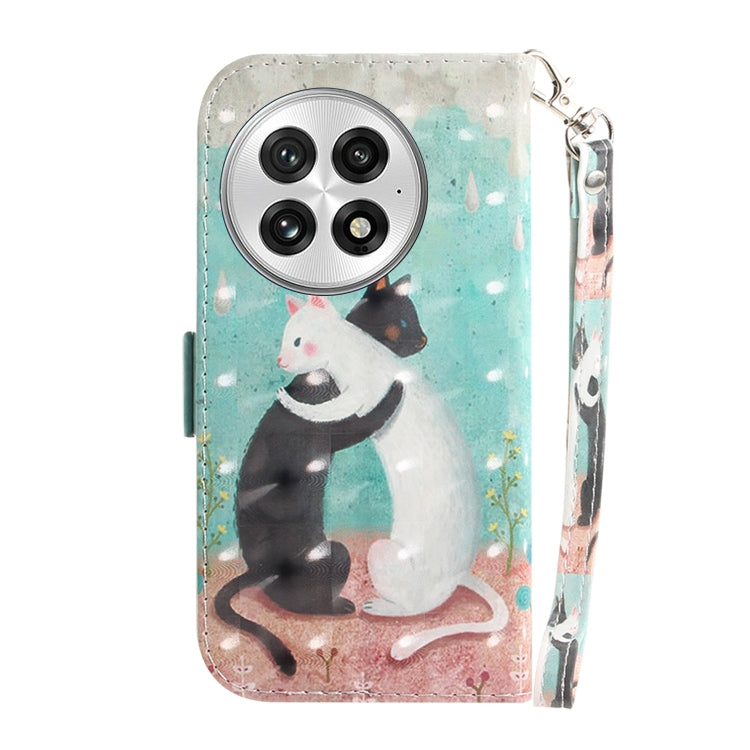 For OnePlus 13 3D Colored Flip Leather Phone Case(Black White Cat) - OnePlus Cases by buy2fix | Online Shopping UK | buy2fix