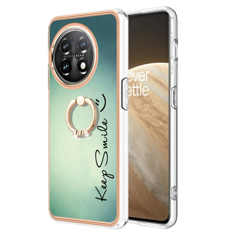 For OnePlus 11 Electroplating Dual-side IMD Phone Case with Ring Holder(Smile) - OnePlus Cases by buy2fix | Online Shopping UK | buy2fix