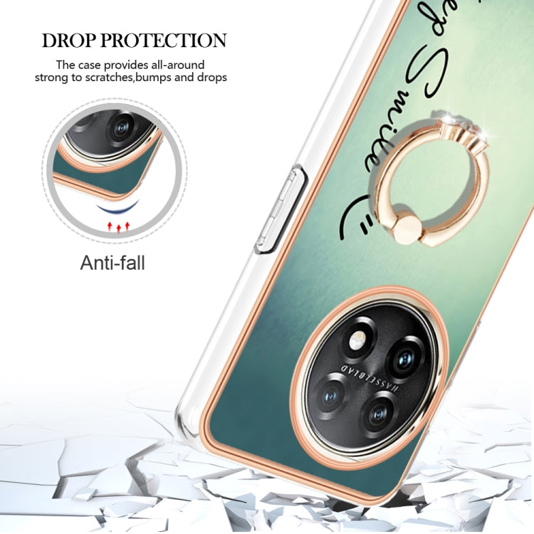 For OnePlus 11 Electroplating Dual-side IMD Phone Case with Ring Holder(Smile) - OnePlus Cases by buy2fix | Online Shopping UK | buy2fix