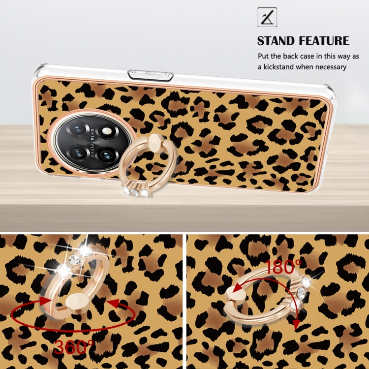 For OnePlus 11 Electroplating Dual-side IMD Phone Case with Ring Holder(Leopard Print) - OnePlus Cases by buy2fix | Online Shopping UK | buy2fix