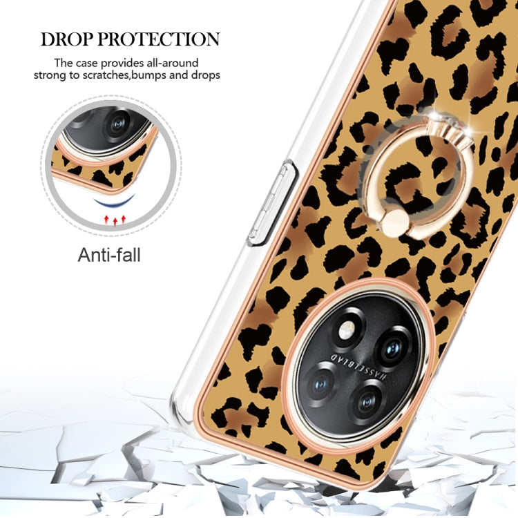 For OnePlus 11 Electroplating Dual-side IMD Phone Case with Ring Holder(Leopard Print) - OnePlus Cases by buy2fix | Online Shopping UK | buy2fix