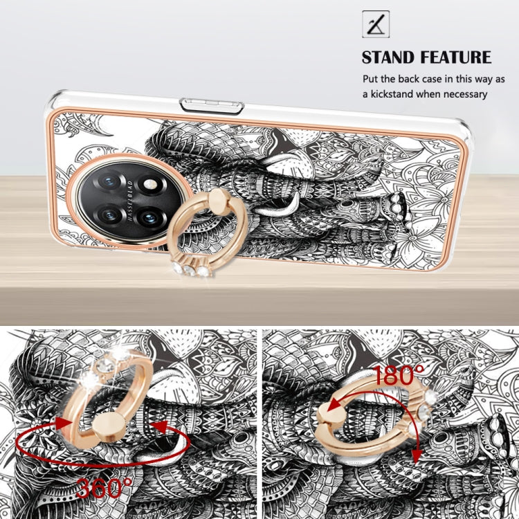For OnePlus 11 Electroplating Dual-side IMD Phone Case with Ring Holder(Totem Elephant) - OnePlus Cases by buy2fix | Online Shopping UK | buy2fix