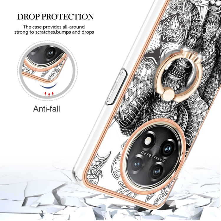 For OnePlus 11 Electroplating Dual-side IMD Phone Case with Ring Holder(Totem Elephant) - OnePlus Cases by buy2fix | Online Shopping UK | buy2fix
