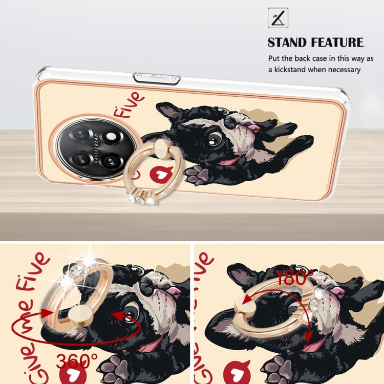 For OnePlus 11 Electroplating Dual-side IMD Phone Case with Ring Holder(Lucky Dog) - OnePlus Cases by buy2fix | Online Shopping UK | buy2fix