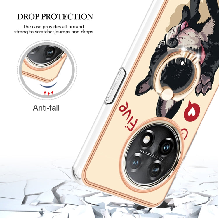 For OnePlus 11 Electroplating Dual-side IMD Phone Case with Ring Holder(Lucky Dog) - OnePlus Cases by buy2fix | Online Shopping UK | buy2fix