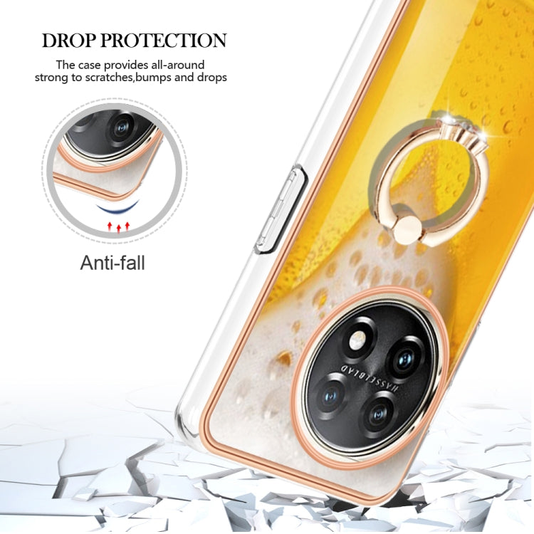 For OnePlus 11 Electroplating Dual-side IMD Phone Case with Ring Holder(Draft Beer) - OnePlus Cases by buy2fix | Online Shopping UK | buy2fix