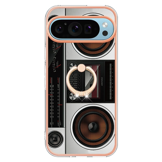 For Google Pixel 9 Pro XL Electroplating Dual-side IMD Phone Case with Ring Holder(Retro Radio) by buy2fix