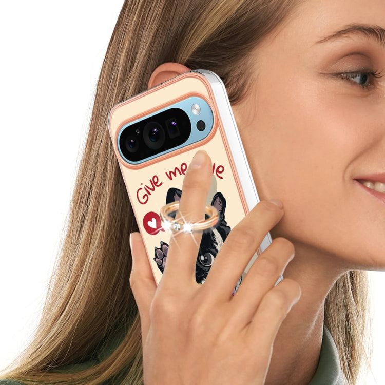 For Google Pixel 9 / 9 Pro Electroplating Dual-side IMD Phone Case with Ring Holder(Lucky Dog) by buy2fix