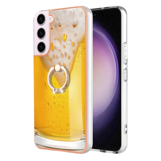 For Samsung Galaxy S22 5G Electroplating Dual-side IMD Phone Case with Ring Holder(Draft Beer) by buy2fix