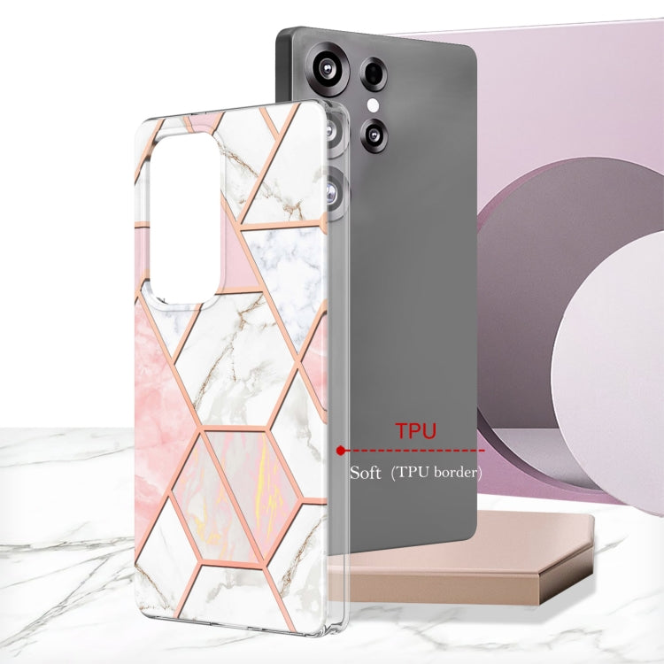 For Samsung Galaxy S25 Ultra 5G Electroplating Splicing Marble TPU Phone Case(Pink White) by buy2fix