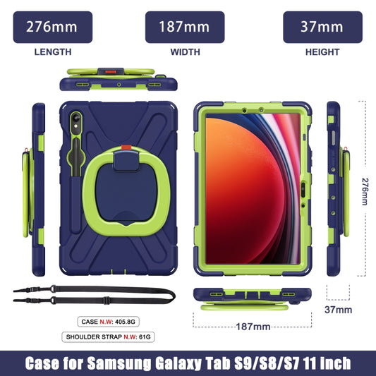 For Samsung Galaxy Tab S9 / S8 / S7 Silicone Hybrid PC Tablet Case with Holder & Shoulder Strap(Navy Blue Olivine) by buy2fix