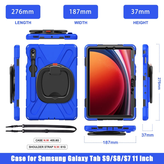 For Samsung Galaxy Tab S9 / S8 / S7 Silicone Hybrid PC Tablet Case with Holder & Shoulder Strap(Blue) by buy2fix