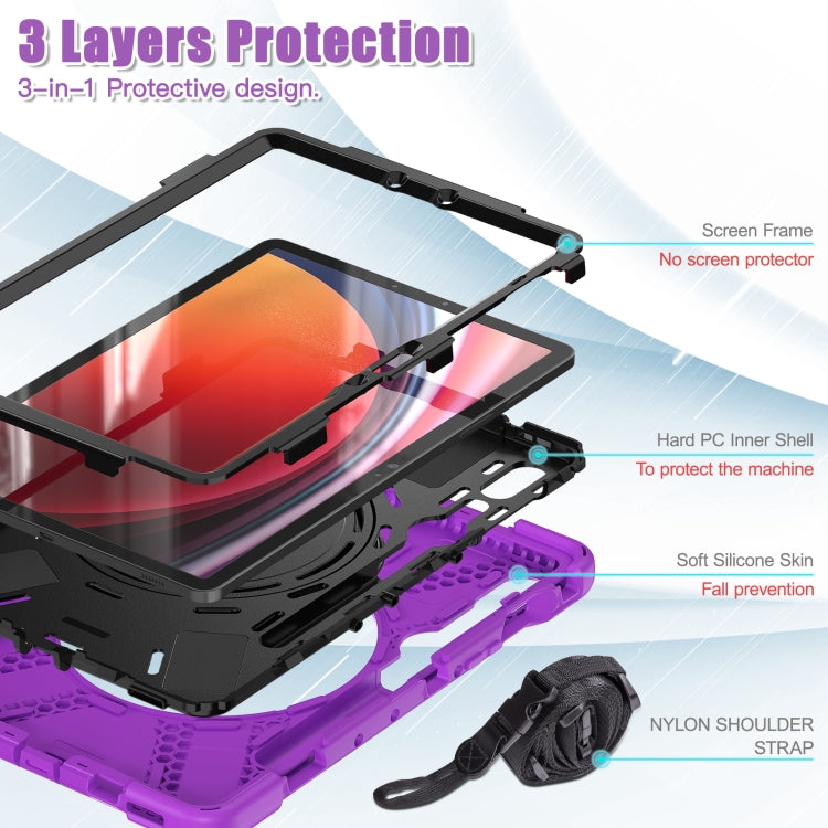 For Samsung Galaxy Tab S9 / S8 / S7 Silicone Hybrid PC Tablet Case with Holder & Shoulder Strap(Purple) - Other Galaxy Tab PC by buy2fix | Online Shopping UK | buy2fix