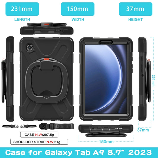 For Samsung Galaxy Tab A9 / Tab A11 Silicone Hybrid PC Tablet Case with Holder & Shoulder Strap(Black) by buy2fix