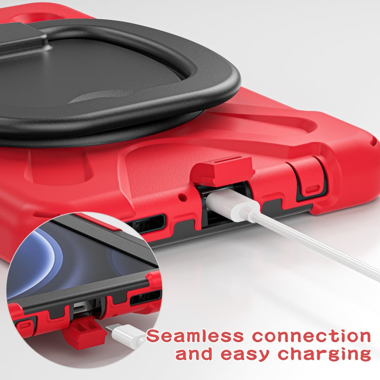 For Samsung Galaxy Tab A9 / Tab A11 Silicone Hybrid PC Tablet Case with Holder & Shoulder Strap(Red) by buy2fix