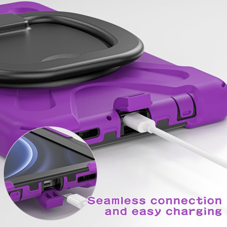 For Samsung Galaxy Tab A9 / Tab A11 Silicone Hybrid PC Tablet Case with Holder & Shoulder Strap(Purple) by buy2fix